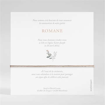 Faire-part communion foi fervente ficelle - Dos du faire-part