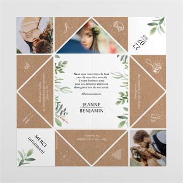 Remerciement mariage nature chic cocotte - Faire-part déplié