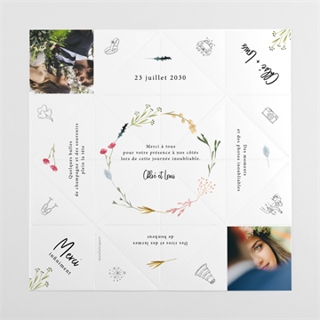 Remerciement mariage art champêtre origami - Faire-part déplié