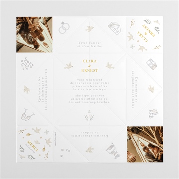 Remerciement mariage céleste origami - Vue cocotte dépliée