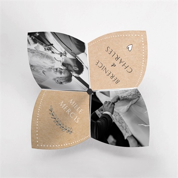 Remerciement mariage avec programme origami - Dessus du faire-part