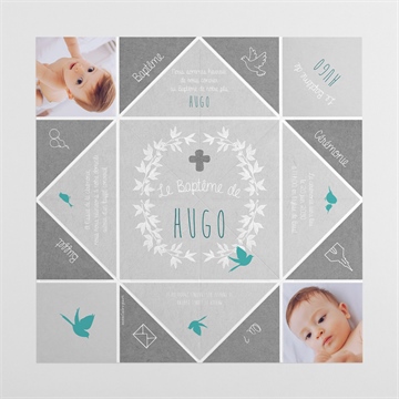 Faire-part de baptême découpe originale origami - Vues dépliée