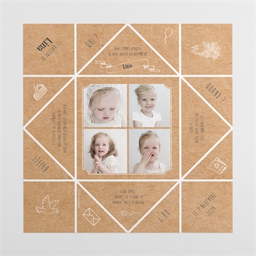 Faire-part de baptême tout en pictos origami - Vues dépliée