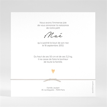 Faire-part naissance mon nuage bracelet - Dos du faire-part