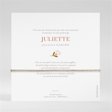 Faire-part naissance licornes ficelle - dos de la carte