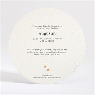 Faire-part naissance mon beau renard rond - Dos du faire-part