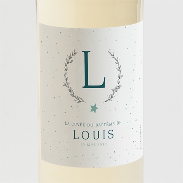 Etiquette de bouteille baptême initiale argentée