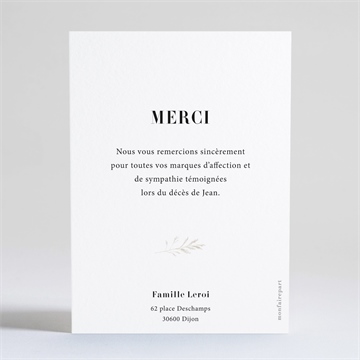 Remerciement décès ornement dorure - Dos de la carte