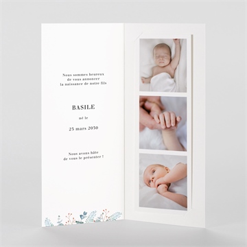 Faire-part naissance esquisse végétale photomaton - Intérieur du faire-part