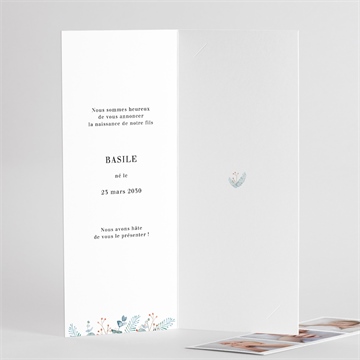 Faire-part naissance esquisse végétale photomaton - Dos du faire-part