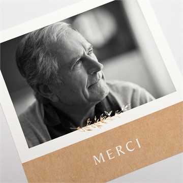 Remerciement décès a dieu dorure carré - Détail de la carte