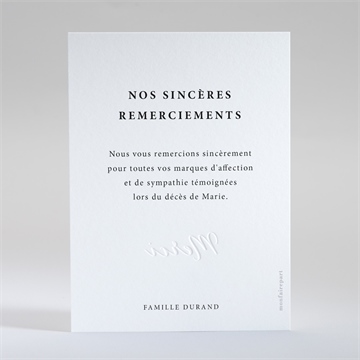 Remerciement décès couronné gaufrage merci - Dos de la carte