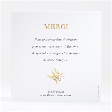 Remerciement décès fleur sauvage dorure - Dos de la carte