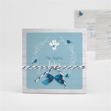 Faire-part de baptême noeud et croix accordéon