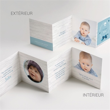 Faire-part de baptême noeud et croix accordéon - Vue d'ensemble