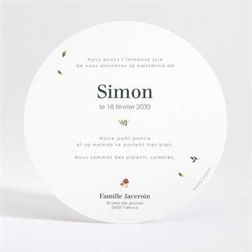 Faire-part naissance petite jungle rond - Dos du faire-part