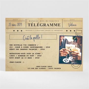 Carte invitation départ à la retraite télégramme retraite