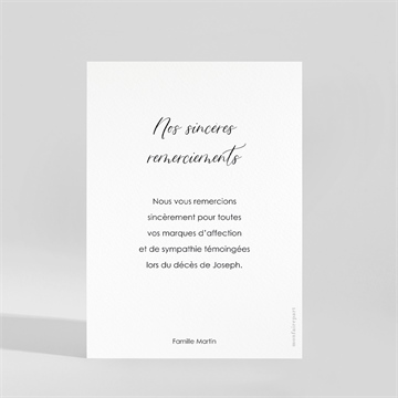 Remerciement décès noir et blanc - Dos de la carte