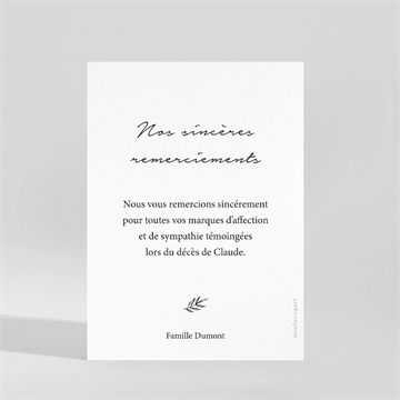 Remerciement décès pour toi - Dos de la carte