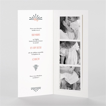 Faire-part de baptême petit photomaton plié - Intérieur du faire-part