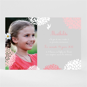 Faire-part communion colombe et fleurs magnet