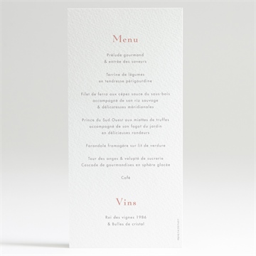 Menu mariage tendre capsule - Dos du menu