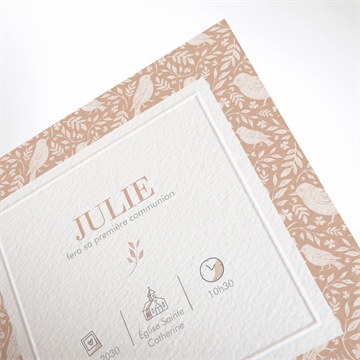 Faire-part communion beaux symboles gaufrage - Détail du faire-part