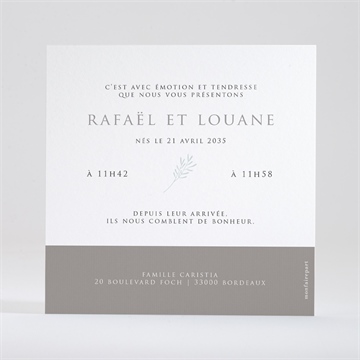 Faire-part naissance eux jumeaux dorure - Dos du faire-part