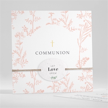 Faire-part communion gravures végétales ensemencé