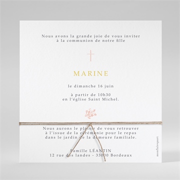 Faire-part communion gravures végétales ensemencé - Dos de la carte