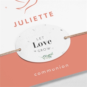 Faire-part communion colombe dorée ensemencé - Détail étiquette