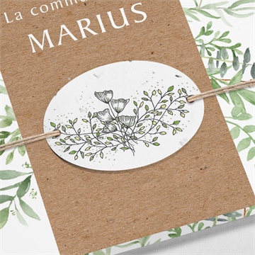 Faire-part communion illustration végétale plié - Détail du faire-part
