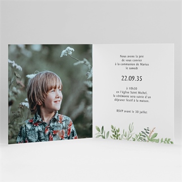 Faire-part communion illustration végétale plié - Intérieur du faire-part