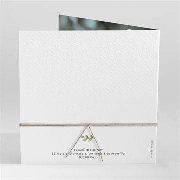 Faire-part communion illustration végétale plié - Dos du faire-part