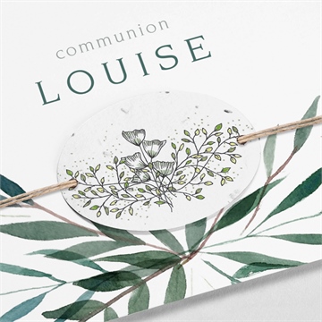 Faire-part communion touche champêtre ensemencé - Détail étiquette