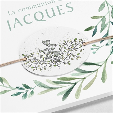 Faire-part communion végétal et dorure ensemencé - Détail du faire-part