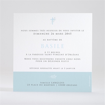 Faire-part de baptême filigrane pastel dorure - Dos du faire-part