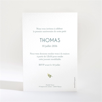 Invitation anniversaire bébé 1 an - Dos de l'invitation