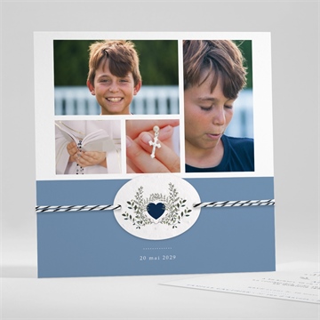 Faire-part communion bleu myosotis ensemencé