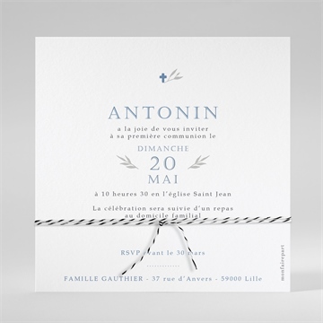 Faire-part communion bleu myosotis ensemencé - Dos de la carte