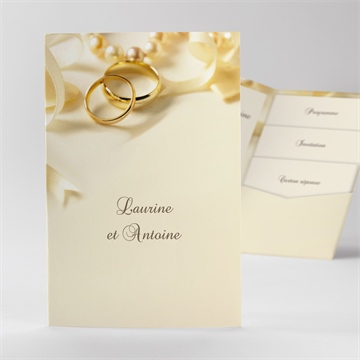 Faire-part mariage alliances crème pocketfold