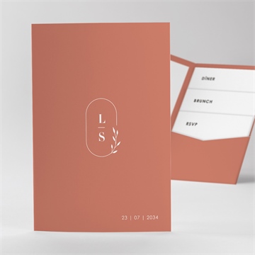 Faire-part mariage terracotta initiales