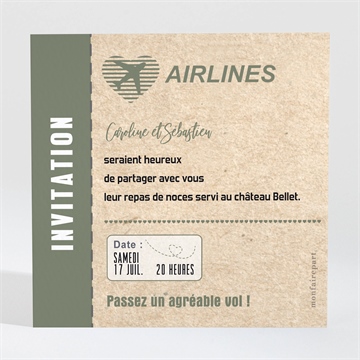 Carton d'invitation mariage billet d'avion
