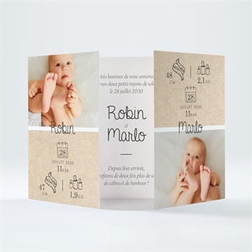 Faire-part naissance nos jumeaux 2 volets