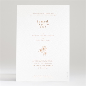 Faire-part mariage passionnément dorure - Dos du faire-part