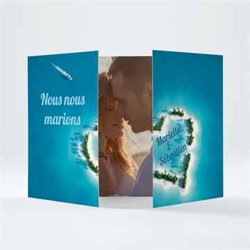 Faire-part mariage eaux turquoises 2 volets