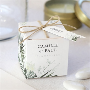 Boîte de dragées mariage tropical or