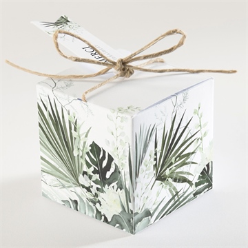 Boîte de dragées mariage tropical cube - Dos de la boîte