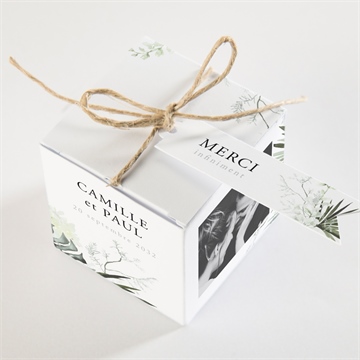 Boîte de dragées mariage tropical cube - Dessus de la boîte