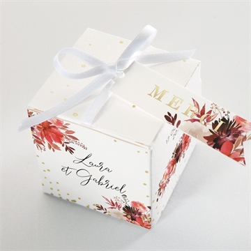 Boîte de dragées mariage bordeaux dorure - Dessus de la boîte